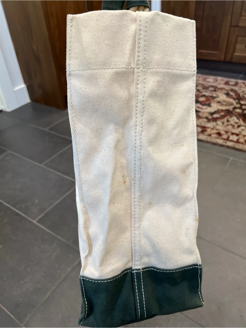 Wathne Cream and Dark Green Canvas Tote with Rope Handles